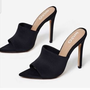EGO Brianna pointed toe lycra Heeled mule In Black. Size 7.5